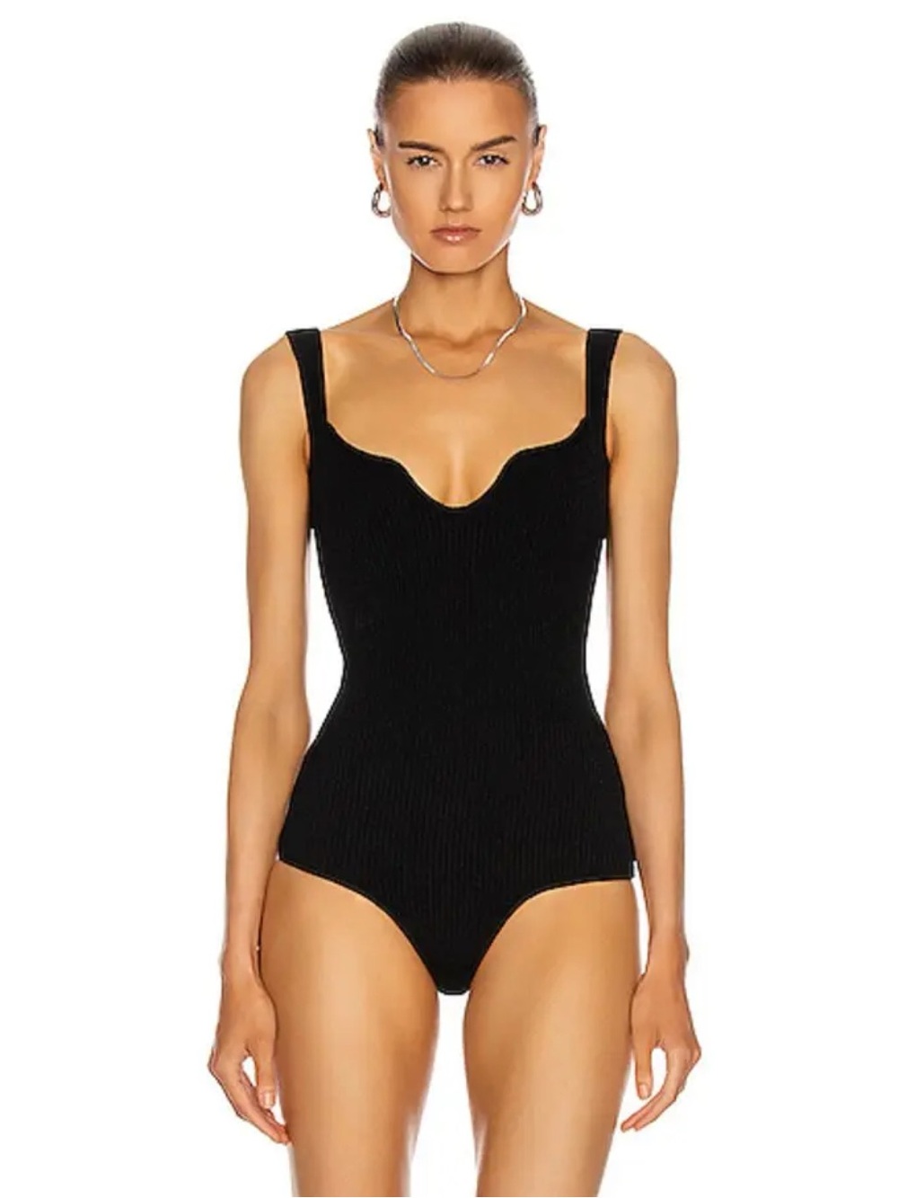 KHAITE Black Ribbed Bodysuit